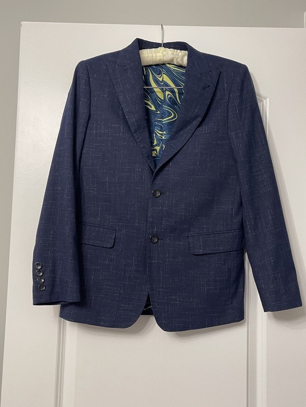 Boys T.O. Collection Blue Blazer Jacket Marble Swirl Lining Sz 15 Formal School
